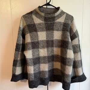 Mud Pie Black and Gray Cowl Neck Sweater with Plaid Design
